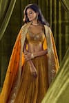 Shop_Alaya Advani_Yellow Blouse Silk Hand Embroidery Thread Leaf Zardozi Lehenga Set _Online