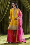 Buy_Samyukta Singhania_Yellow Kurta Silk Hand Embroidery Bandhani Mandarin Collar Print Sharara Set _at_Aza_Fashions