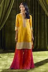 Samyukta Singhania_Yellow Kurta Silk Hand Embroidery Bandhani Mandarin Collar Print Sharara Set _Online_at_Aza_Fashions