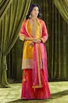 Shop_Samyukta Singhania_Yellow Kurta Silk Hand Embroidery Bandhani Mandarin Collar Print Sharara Set _Online_at_Aza_Fashions