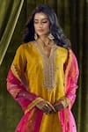 Samyukta Singhania_Yellow Kurta Silk Hand Embroidery Bandhani Mandarin Collar Print Sharara Set _Online