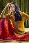 Samyukta Singhania_Yellow Kurta Silk Hand Embroidery Bandhani Mandarin Collar Print Sharara Set 