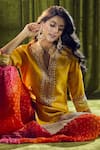 Samyukta Singhania_Yellow Kurta Silk Hand Embroidery Bandhani Mandarin Collar Print Sharara Set 