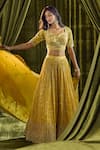 Alaya Advani_Yellow Blouse Silk Hand Embroidery Floral Sequin Pleated Lehenga Set _Online_at_Aza_Fashions