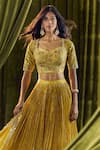 Alaya Advani_Yellow Blouse Silk Hand Embroidery Floral Sequin Pleated Lehenga Set 