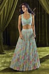 Alaya Advani_Blue Blouse Silk Hand Embroidery Floral Sweetheart Sequin Lehenga Set _at_Aza_Fashions