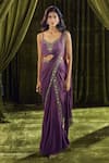 Shop_Samyukta Singhania_Wine Blouse Silk Hand Embroidery Sequin V Neck Pre-draped Saree With _at_Aza_Fashions