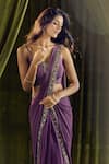 Buy_Samyukta Singhania_Wine Blouse Silk Hand Embroidery Sequin V Neck Pre-draped Saree With _Online_at_Aza_Fashions