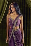 Shop_Samyukta Singhania_Wine Blouse Silk Hand Embroidery Sequin V Neck Pre-draped Saree With _Online_at_Aza_Fashions