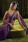 Buy_Samyukta Singhania_Wine Blouse Silk Hand Embroidery Sequin V Neck Pre-draped Saree With 