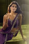 Samyukta Singhania_Wine Blouse Silk Hand Embroidery Sequin V Neck Pre-draped Saree With _Online