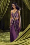 Buy_Samyukta Singhania_Wine Blouse Silk Hand Embroidery Sequin V Neck Pre-draped Saree With _Online