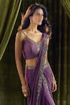 Samyukta Singhania_Wine Blouse Silk Hand Embroidery Sequin V Neck Pre-draped Saree With 