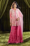 Buy_Samyukta Singhania_Pink Kurta And Gharara Crepe Hand Embroidery Sequin Notch Pearl Set _at_Aza_Fashions