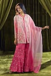 Buy_Samyukta Singhania_Pink Kurta And Gharara Crepe Hand Embroidery Sequin Notch Pearl Set 