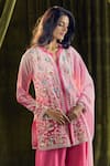 Shop_Samyukta Singhania_Pink Kurta And Gharara Crepe Hand Embroidery Sequin Notch Pearl Set 