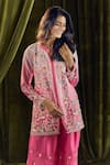 Samyukta Singhania_Pink Kurta And Gharara Crepe Hand Embroidery Sequin Notch Pearl Set _Online