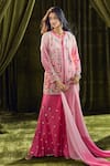 Shop_Samyukta Singhania_Pink Kurta And Gharara Crepe Hand Embroidery Sequin Notch Pearl Set _Online