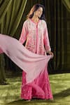 Samyukta Singhania_Pink Kurta And Gharara Crepe Hand Embroidery Sequin Notch Pearl Set 