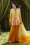 Shop_Samyukta Singhania_Yellow Kurta And Gharara Crepe Hand Embroidery Sequin Notch Bead Set _at_Aza_Fashions