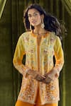 Shop_Samyukta Singhania_Yellow Kurta And Gharara Crepe Hand Embroidery Sequin Notch Bead Set _Online