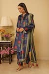 Shop_Rainas_Blue Velvet Printed Floral Notched Blossom Night Kurta Set With Dupatta _Online_at_Aza_Fashions