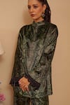 Shop_Rainas_Green Velvet Printed Serpent Band Collar Tunic With Flared Pant _Online_at_Aza_Fashions