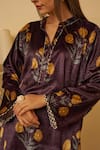 Shop_Rainas_Purple Kurta And Pant Velvet Printed Floral Notched Petal Set With Scarf _Online_at_Aza_Fashions