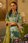 Rainas_Green Velvet Embellished Lace Mandarin Collar Kurta With Pant _Online_at_Aza_Fashions