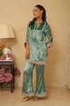 Shop_Rainas_Green Velvet Embellished Lace Mandarin Collar Kurta With Pant _Online_at_Aza_Fashions