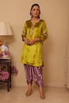 Buy_Rainas_Green Velvet Embellished Lace Round Kurta Tulip Pant Set _Online_at_Aza_Fashions