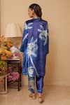 Shop_Rainas_Blue Kurta And Pant Velvet Printed Floral Mandarin Collar Set With Scarf _at_Aza_Fashions