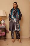 Buy_Rainas_Black Kurta And Pant Velvet Printed Brush Stroke Twilight Set With Scarf _at_Aza_Fashions