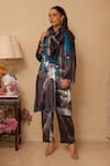 Rainas_Black Kurta And Pant Velvet Printed Brush Stroke Twilight Set With Scarf _Online_at_Aza_Fashions