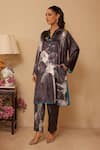 Buy_Rainas_Black Kurta And Pant Velvet Printed Brush Stroke Twilight Set With Scarf _Online_at_Aza_Fashions