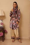 Buy_Rainas_Off White Kurta And Pant Velvet Printed Tassel Checkered Bloom Set With Scarf _at_Aza_Fashions