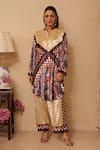 Shop_Rainas_Off White Kurta And Pant Velvet Printed Tassel Checkered Bloom Set With Scarf _at_Aza_Fashions