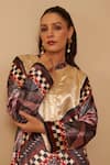 Rainas_Off White Kurta And Pant Velvet Printed Tassel Checkered Bloom Set With Scarf _Online_at_Aza_Fashions