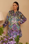 Buy_Rainas_Blue Kurta And Pant Velvet Printed Abstract Mandarin Collar Reverie _Online_at_Aza_Fashions