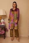 Buy_Rainas_Multi Color Velvet Printed Shifting Sand Collared Kurta Set With Scarf _Online_at_Aza_Fashions