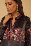 Shop_Rainas_Black Kurta And Pant Velvet Printed Floral Mist Mandarin Collar Set With Scarf _Online_at_Aza_Fashions