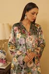 Shop_Rainas_Grey Kurta And Pant Velvet Printed Patterned Paradise V Neck Set With Dupatta _Online_at_Aza_Fashions