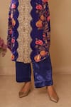 Buy_Rainas_Blue Velvet Printed Botanical V Neck Bliss Kurta With Pant _Online_at_Aza_Fashions