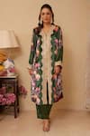 Buy_Rainas_Green Velvet Printed Floral V Neck Bloom Kurta With Pant _at_Aza_Fashions