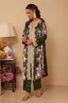 Rainas_Green Velvet Printed Floral V Neck Bloom Kurta With Pant _Online_at_Aza_Fashions