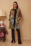 Buy_Rainas_Multi Color Velvet Printed Abstract Collared Dawn Duster Trench Coat _at_Aza_Fashions