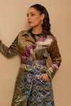 Buy_Rainas_Multi Color Velvet Printed Abstract Collared Dawn Duster Trench Coat _Online_at_Aza_Fashions