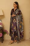 Buy_Rainas_Purple Velvet Printed Floral Notched Petal Kurta Set With Dupatta _at_Aza_Fashions