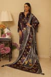 Shop_Rainas_Purple Velvet Printed Floral Notched Petal Kurta Set With Dupatta _Online_at_Aza_Fashions