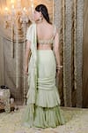 Shop_Foram Patel_Green Georgette Pre-draped Ruffle Saree With Cowrie Bloom Embellished Blouse _at_Aza_Fashions